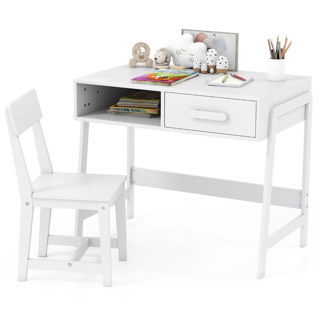 Ensemble bureau et chaise pour enfant avec rangement, blanc