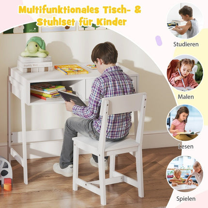 Ensemble bureau et chaise pour enfant avec rangement, blanc