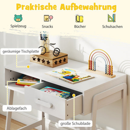 Ensemble bureau et chaise pour enfant avec rangement, blanc