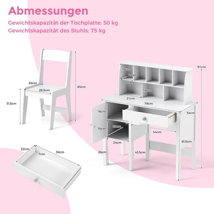 Bureau pour enfants avec chaise, rangement et sécurité