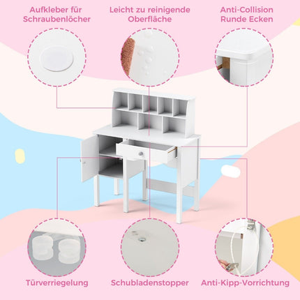 Bureau pour enfants avec chaise, rangement et sécurité