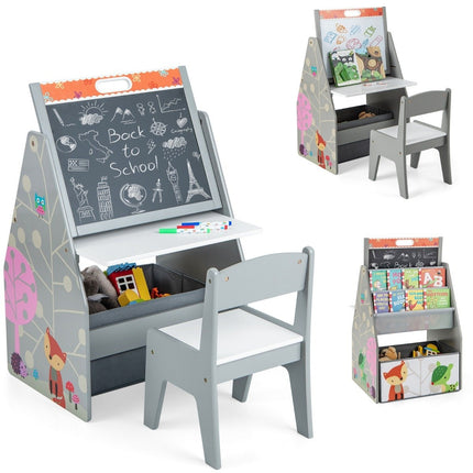 Ensemble bureau et chaise double face pour enfants avec chevalet