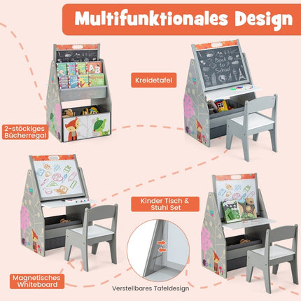 Ensemble bureau et chaise double face pour enfants avec chevalet