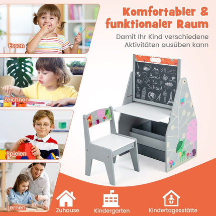 Ensemble bureau et chaise double face pour enfants avec chevalet