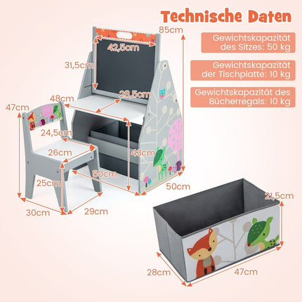 Ensemble bureau et chaise double face pour enfants avec chevalet