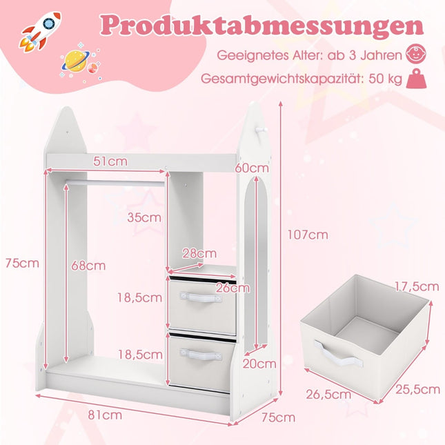Armoire à déguisements pour enfants avec miroir, blanche, 107 cm