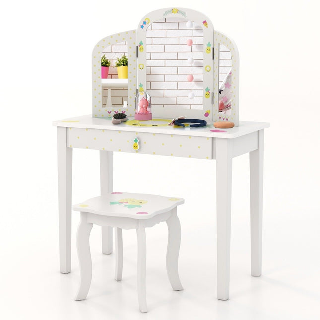 Ensemble coiffeuse et chaises pour enfants Coiffeuse pour enfants avec triple miroir pliant blanc