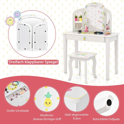 Ensemble coiffeuse et chaises pour enfants Coiffeuse pour enfants avec triple miroir pliant blanc