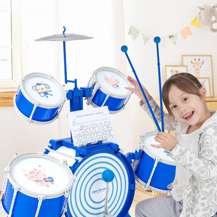 Kinder-Schlagzeug mit Hocker, Ständer & Pedal - Blau