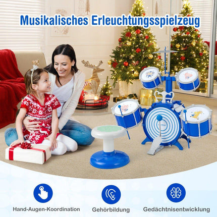 Kinder-Schlagzeug mit Hocker, Ständer & Pedal - Blau