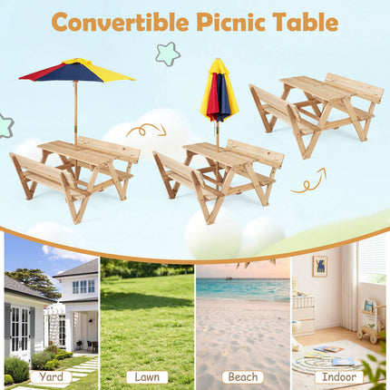 Picknicktisch-Set aus Tannenholz für Kinder mit verstellbarem Sonnenschirm