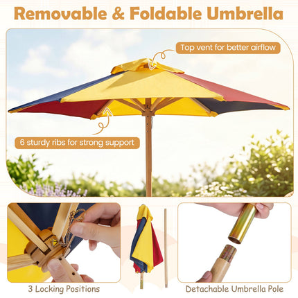 Picknicktisch-Set aus Tannenholz für Kinder mit verstellbarem Sonnenschirm