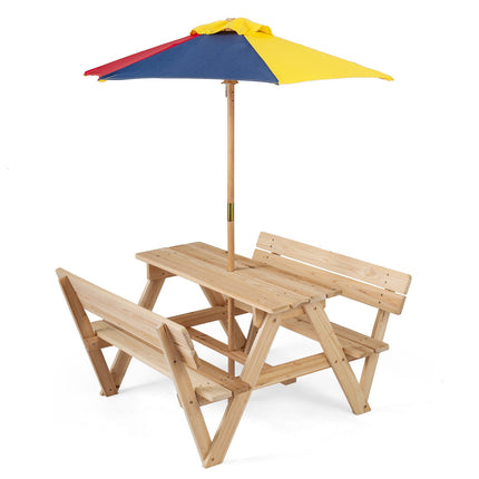 Picknicktisch-Set aus Tannenholz für Kinder mit verstellbarem Sonnenschirm