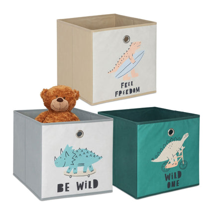 Boîtes de rangement pliables pour enfants, lot de 3, dinosaures et animaux
