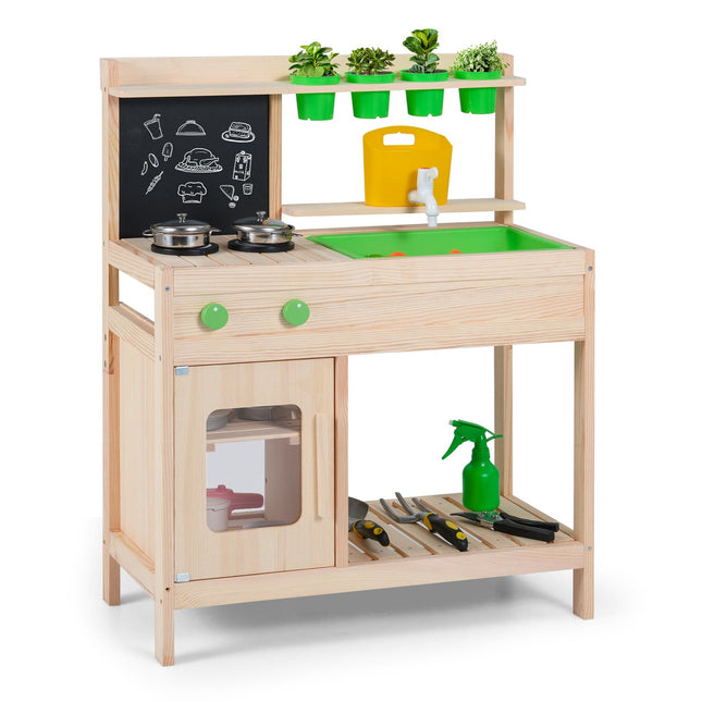 Cuisine de boue pour enfants avec tableau noir et robinet