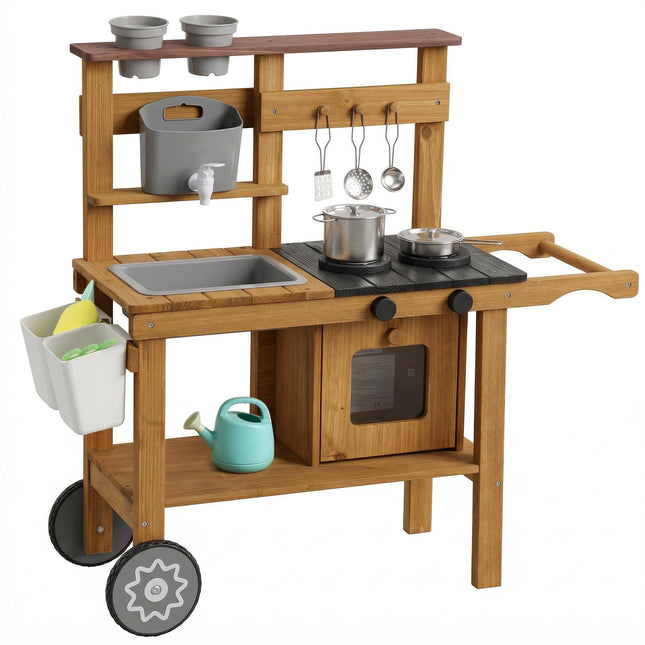 Cuisine d'extérieur pour enfants avec évier et roues, 3-6 ans