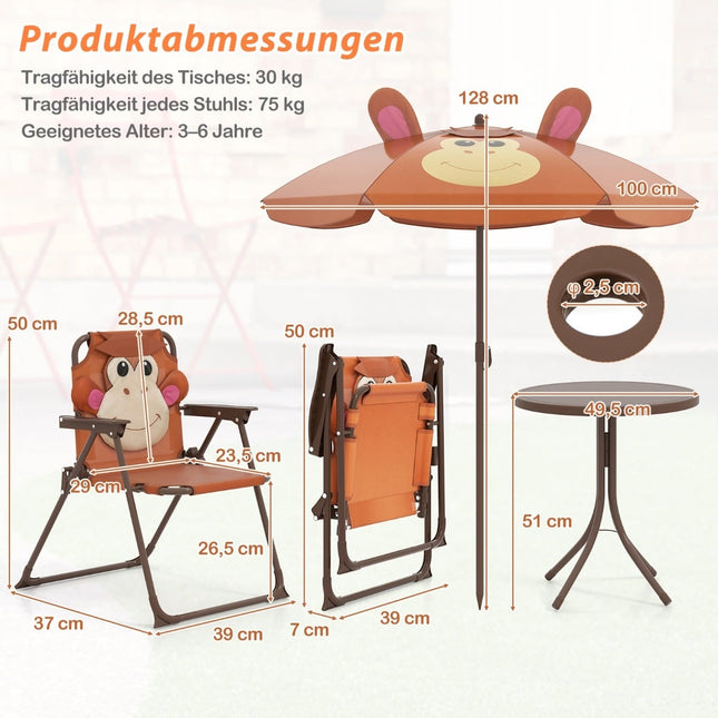 Ensemble de pique-nique d'extérieur pour enfants avec parasol et 2 chaises