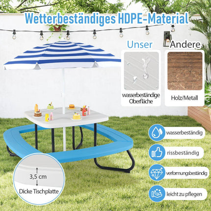 Table de pique-nique extérieure pour enfants avec parasol, 8 places assises