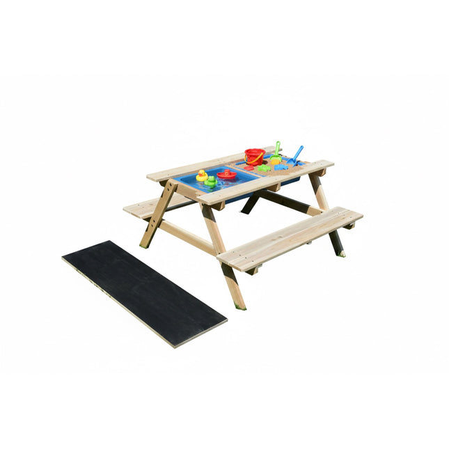 Table de pique-nique pour enfants avec tableau noir et bacs à sable