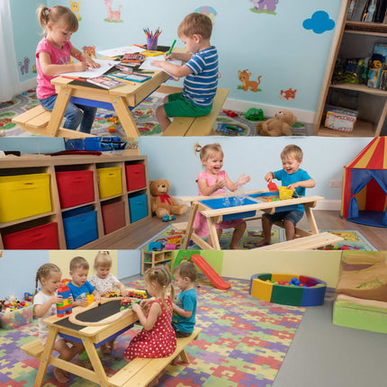 Picknicktisch für Kinder mit Kreidetafel und Sandbehältern