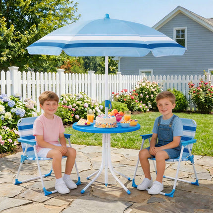 Ensemble table de pique-nique pour enfants avec parasol réglable, bleu