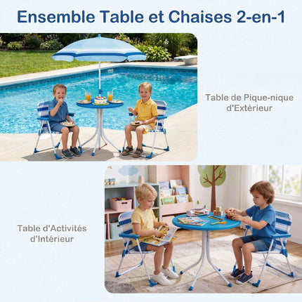 Ensemble table de pique-nique pour enfants avec parasol réglable, bleu