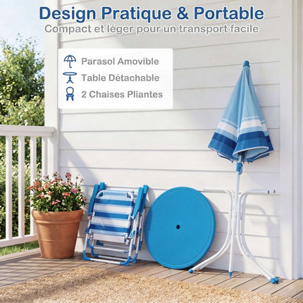 Ensemble table de pique-nique pour enfants avec parasol réglable, bleu