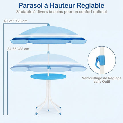 Ensemble table de pique-nique pour enfants avec parasol réglable, bleu