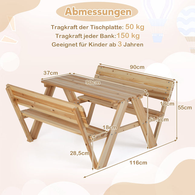 Ensemble table de pique-nique pour enfants avec bancs, en bois massif