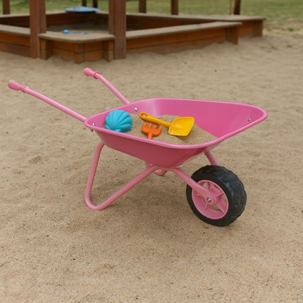 Brouette rose en métal pour enfants - Roues en caoutchouc, poignées
