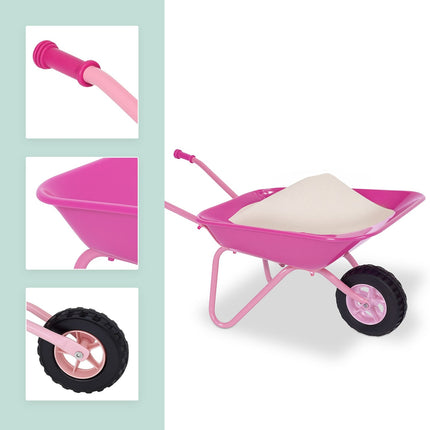 Brouette rose en métal pour enfants - Roues en caoutchouc, poignées