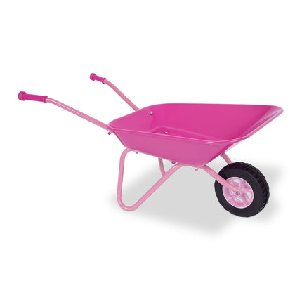 Brouette rose en métal pour enfants - Roues en caoutchouc, poignées