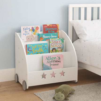Bücherregal für Kinder auf Rollen, Sternenmuster, MDF