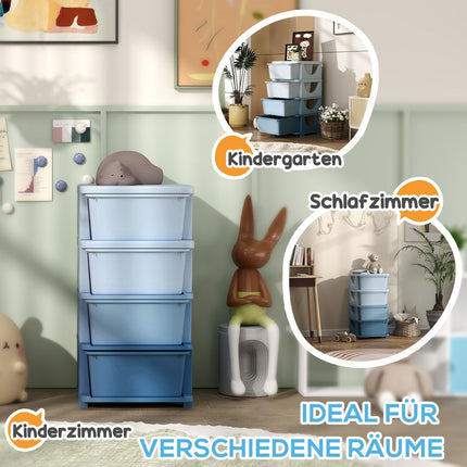 Kinder-Spielzeug-Kommode mit 4 blauen Schubladen