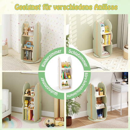 Drehbares Bücherregal für Kinder, 3 Etagen, 5 offene Fächer, Grün