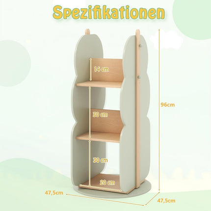Drehbares Bücherregal für Kinder, 3 Etagen, 5 offene Fächer, Grün