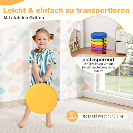 Kinder-Sitzkissen rund, 6er-Set, 35x35 cm, leicht zu reinigen