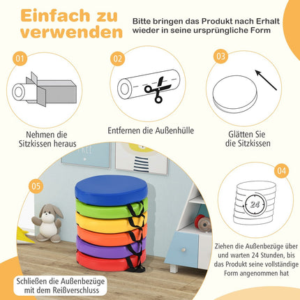 Kinder-Sitzkissen rund, 6er-Set, 35x35 cm, leicht zu reinigen