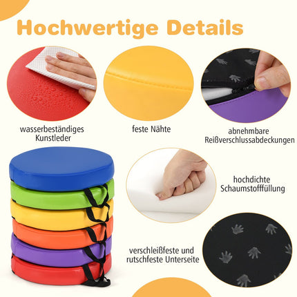 Kinder-Sitzkissen rund, 6er-Set, 35x35 cm, leicht zu reinigen