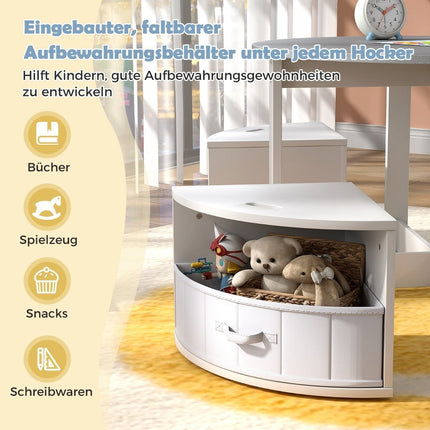 Ensemble table ronde pour enfants avec 4 tabourets de rangement, gris