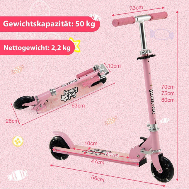 Trottinette pour enfants à 2 roues avec support à roues clignotantes et jouet de croisière pour tout-petits rose