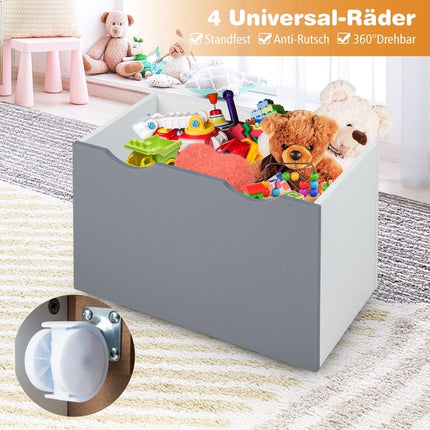 Kinderregal mit 3 Ablagen &amp; rollender Spielzeugkiste Kinderbücherregal Grau + Weiß