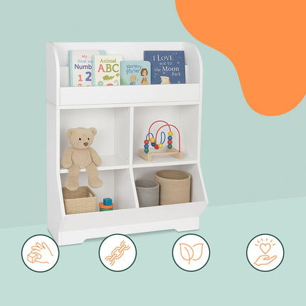 Kinderregal mit 4 Fächern und 2 Bücherablagen