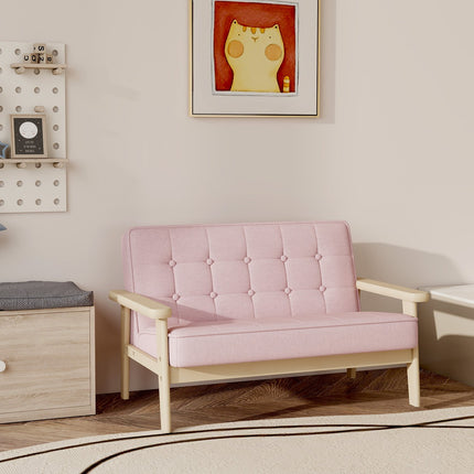 Canapé enfant, aspect velours, structure en bois, 3-15 ans, rose