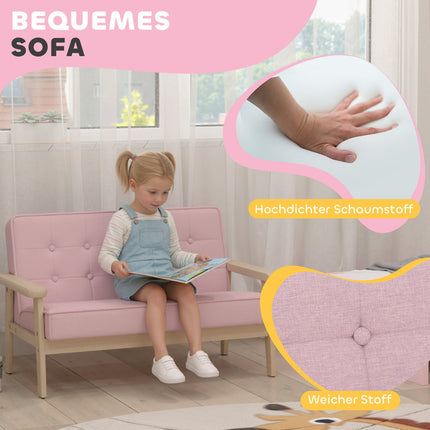 Canapé enfant, aspect velours, structure en bois, 3-15 ans, rose