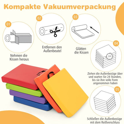 Lot de 6 coussins de sol carrés pour enfants, 40 x 40 cm, portables