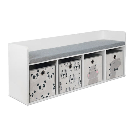 Banc de rangement pour enfants avec 4 bacs