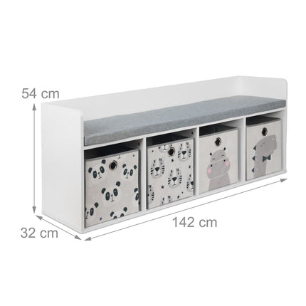 Banc de rangement pour enfants avec 4 bacs