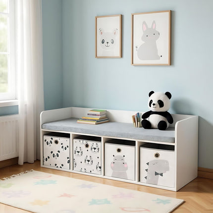 Banc de rangement pour enfants avec 4 bacs