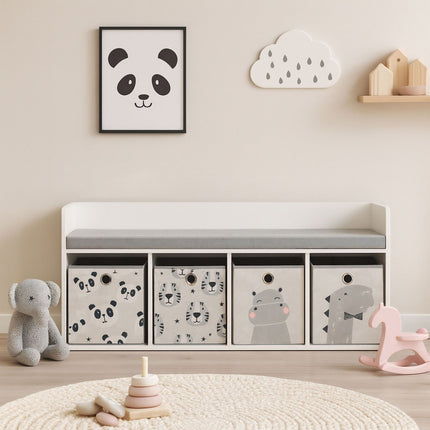 Banc de rangement pour enfants avec 4 bacs